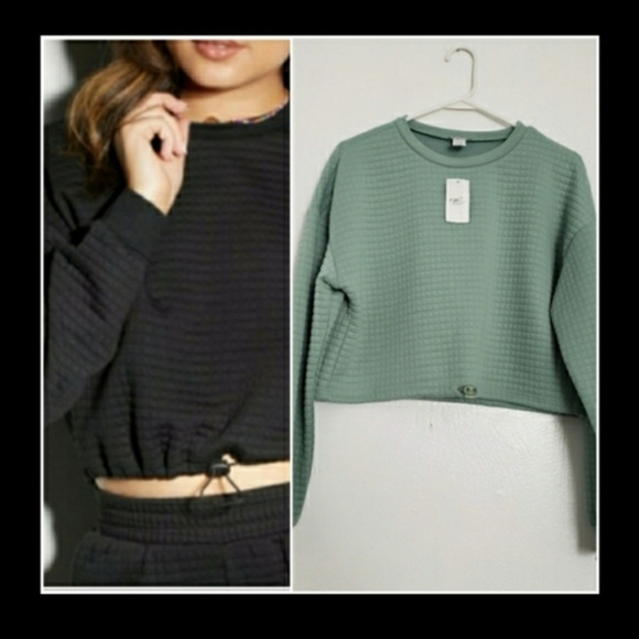 NWT Light Green Quilted Cropped Sweatshirt - Picture 2 of 8